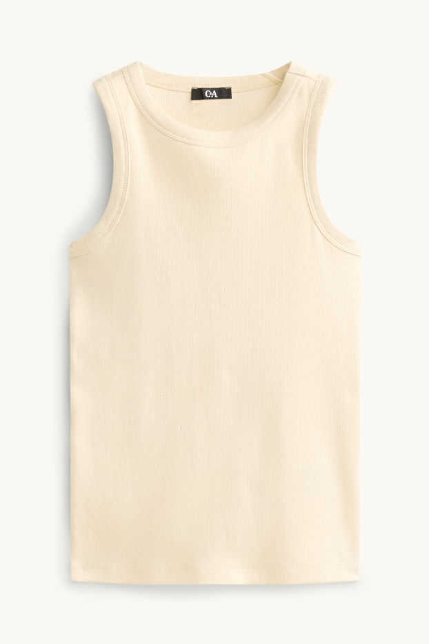 Damen - Top - glänzend - gerippt - cremefarben