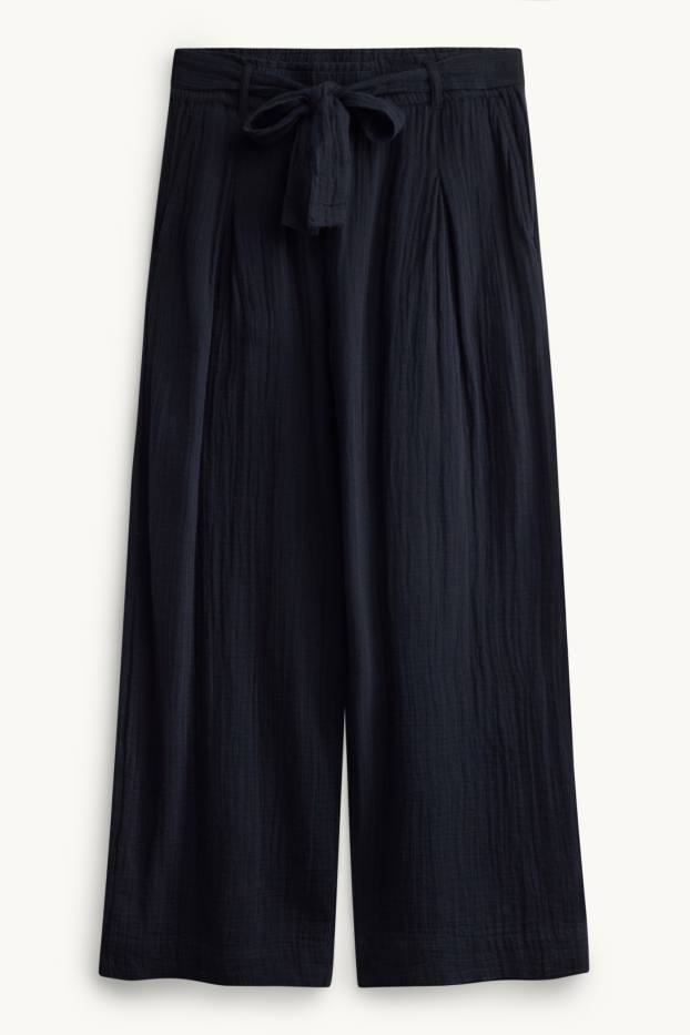 Dames - Pantalon - high waist - wide leg - zwart