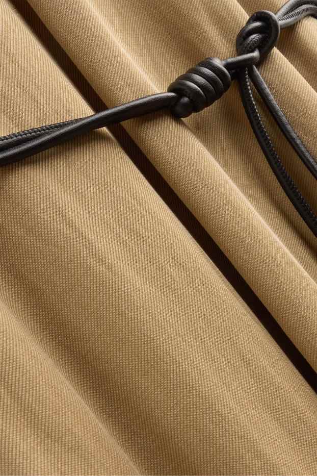 Women - Fit & flare dress with belt and V-neck - light brown