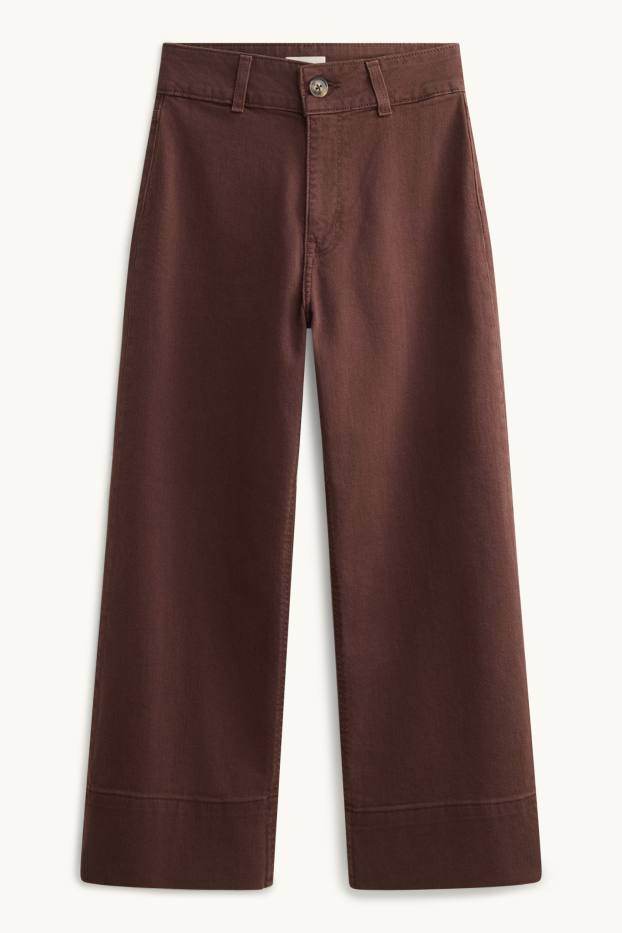 Dames - Kortere wide leg jeans - high waist - donkerbruin