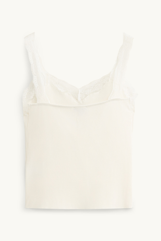 Donna - Top - a coste - bianco