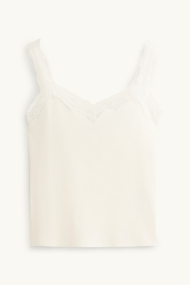 Donna - Top - a coste - bianco