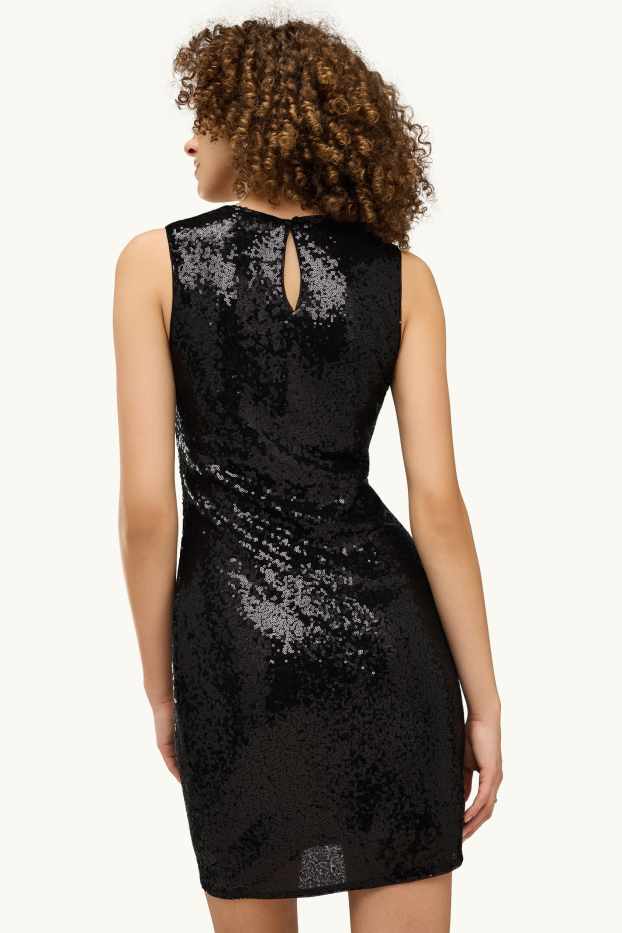 Damen - Figurbetontes Pailletten-Kleid - schwarz