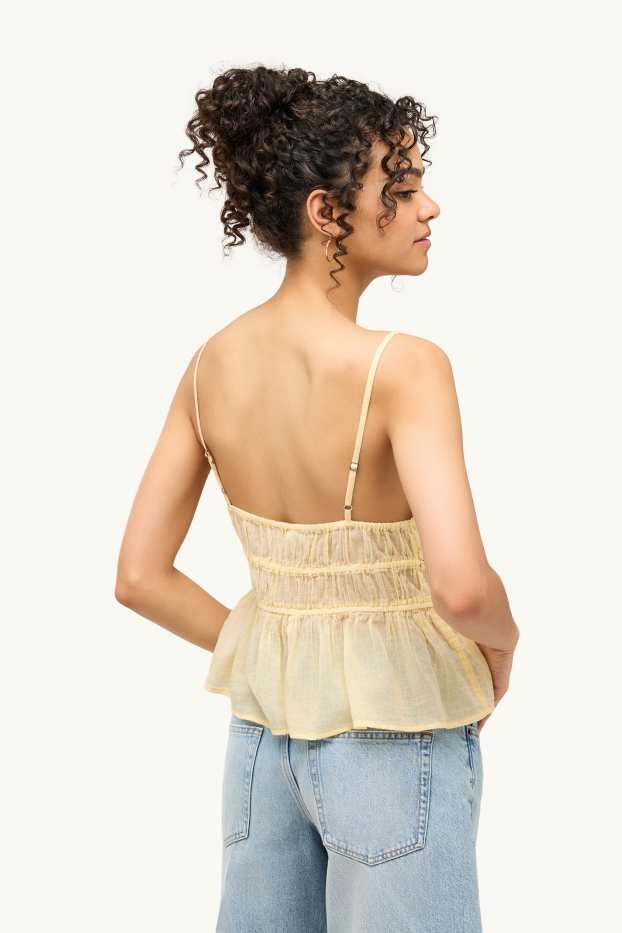 Dámské - Halenka bez rukávů - s nařasením - béžová