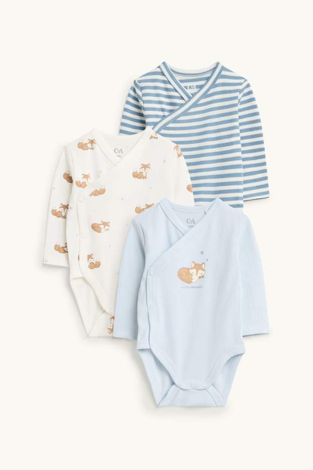 Baby Boys - Multipack of 3 - fox and stars - wrapover baby bodysuit - blue