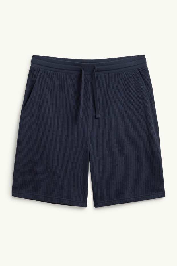 Hommes - Pyjashorts - finition texturée - bleu foncé
