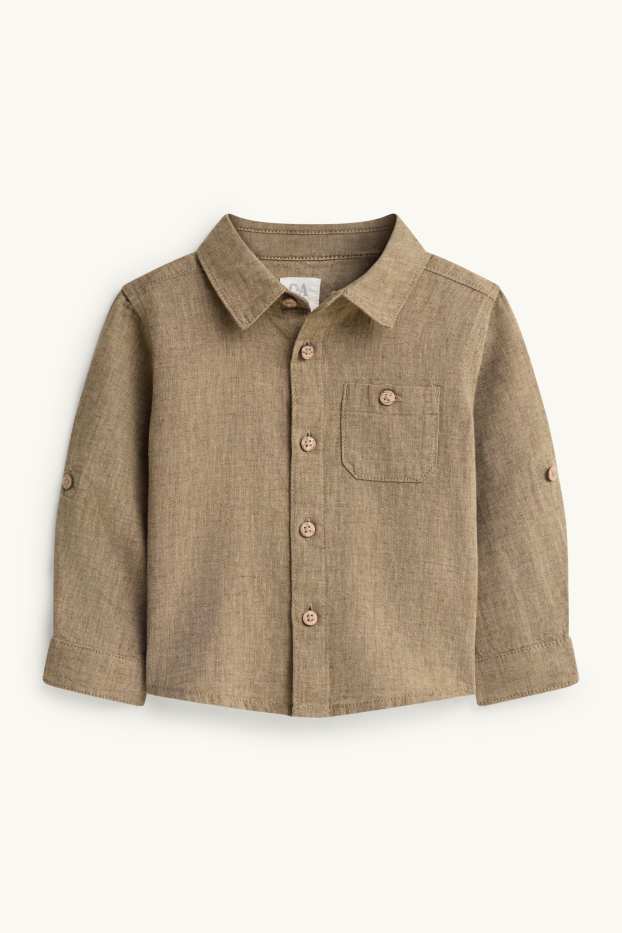 Baby: jongens - Babyoutfit met linnengehalte - 2-delig - bruin