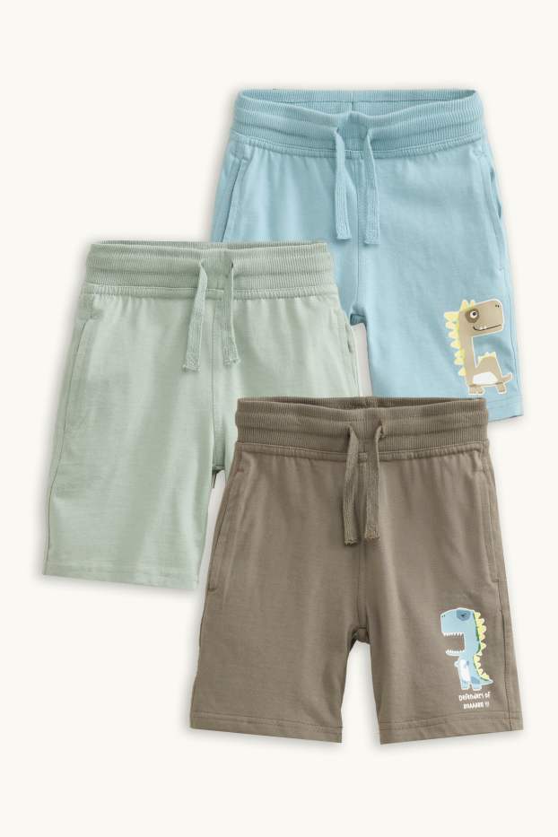 Kinder Buben - Multipack 3er - Dino - Sweatshorts - braun / blau