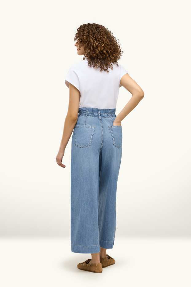 Femmes - Crop wide leg jean - high waist - jean bleu