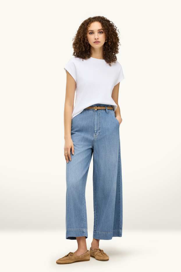 Femmes - Crop wide leg jean - high waist - jean bleu