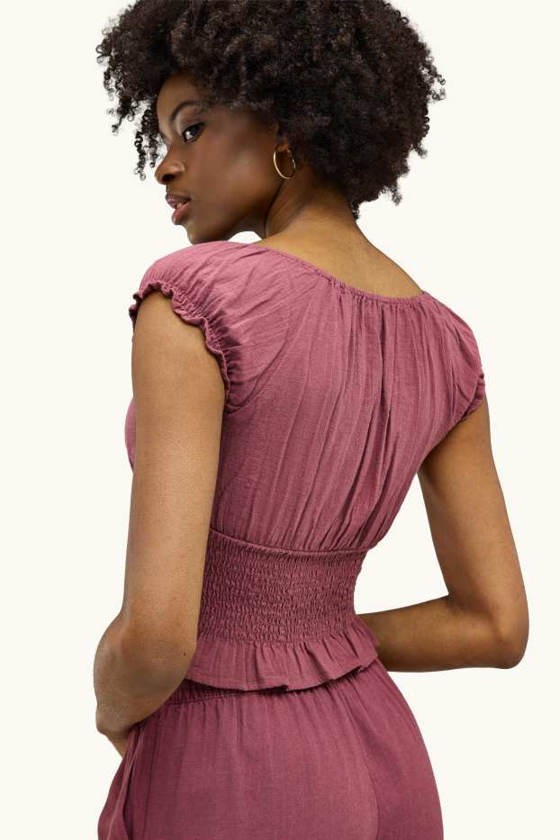 Damen - Blusentop - gesmokt - bordeaux