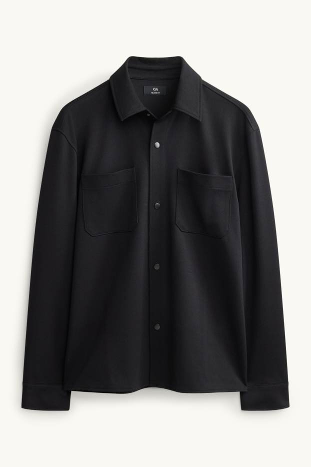 Men - Shirt jacket - relaxed fit - kent collar - black