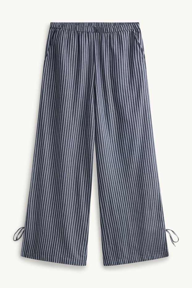 Damen - Stoffhose - Mid Waist - Wide Leg - gestreift - dunkelblau