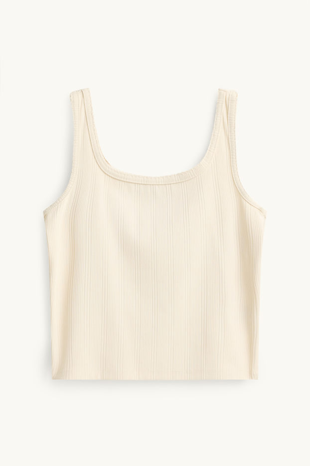 Dames - Top - ribstof - crème wit