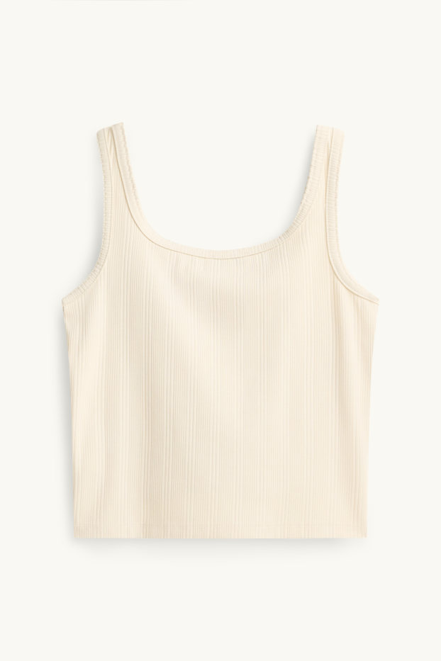 Dames - Top - ribstof - crème wit