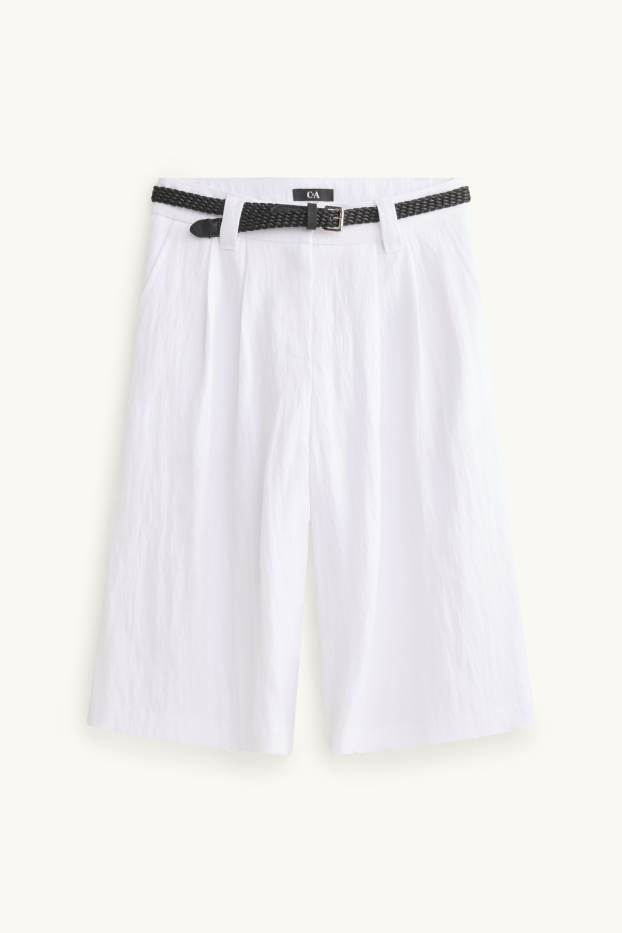 Donna - Bermuda con cintura - vita alta - bianco