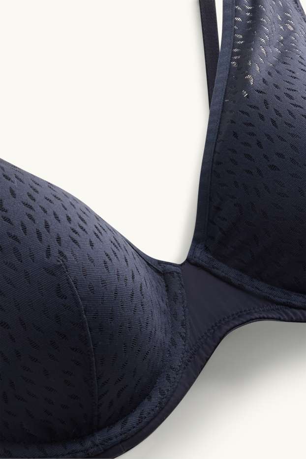 Dames - BH met beugels - PLUNGE - voorgevormd - met structuur - donkerblauw