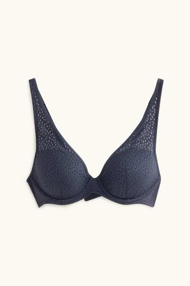 Dames - BH met beugels - PLUNGE - voorgevormd - met structuur - donkerblauw