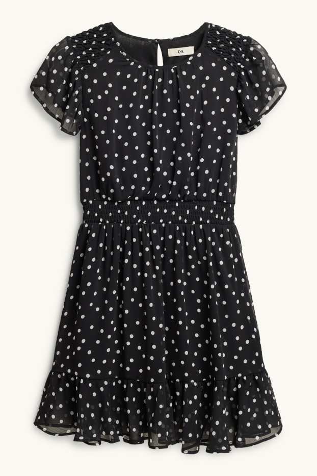 Kinderen: meisjes - Jurk van chiffon - met stippen - zwart