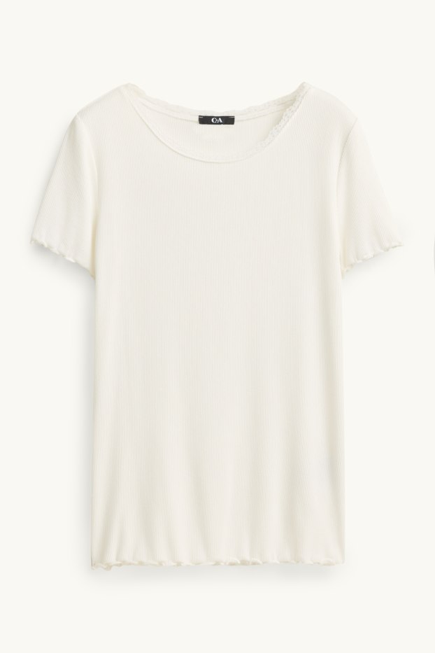 Dames - T-shirt - relaxed fit - ribstof - wit