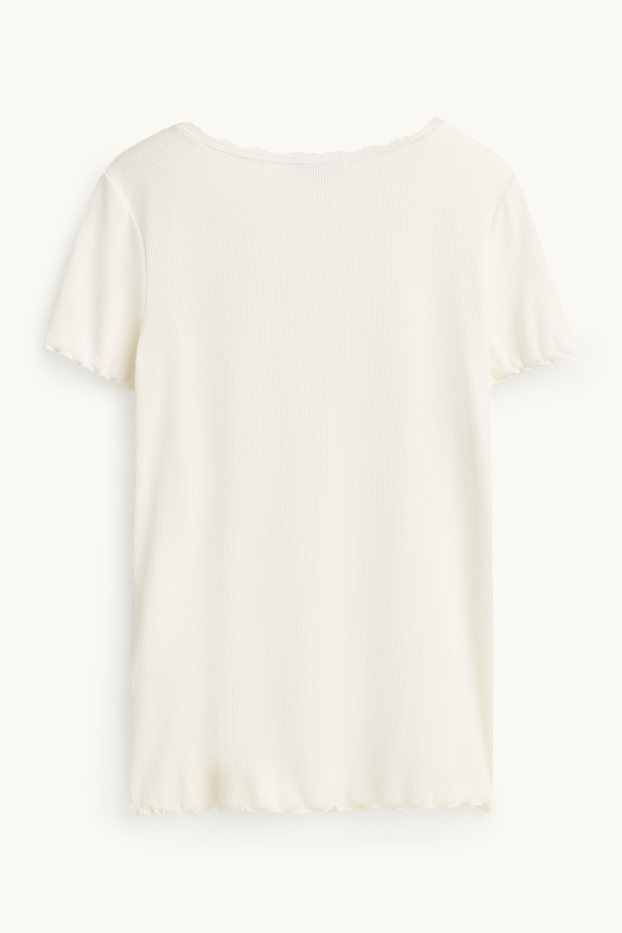 Dames - T-shirt - relaxed fit - ribstof - wit