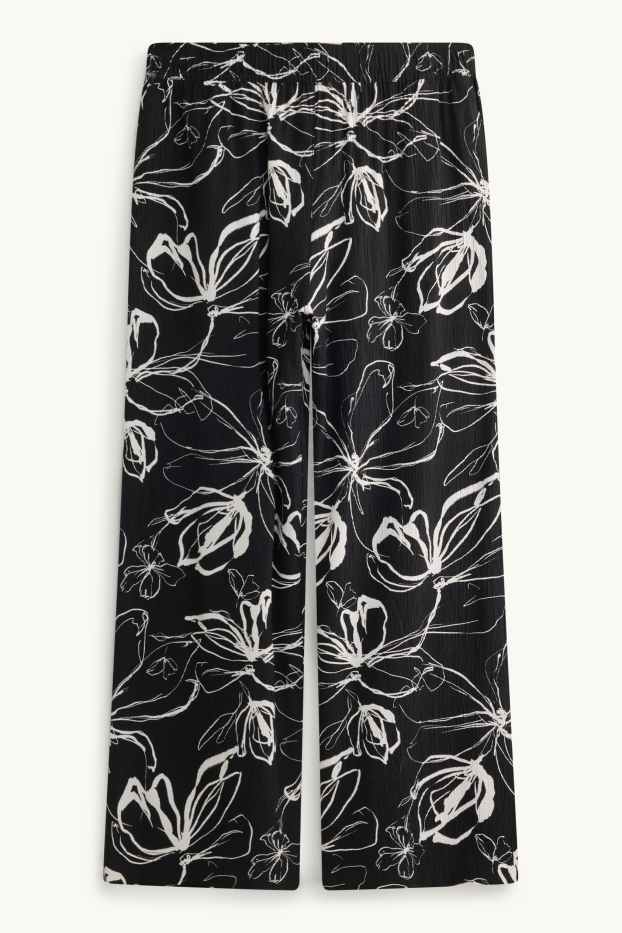 Dames - Korte pantalon - high waist - palazzo - gebloemd - wit / zwart