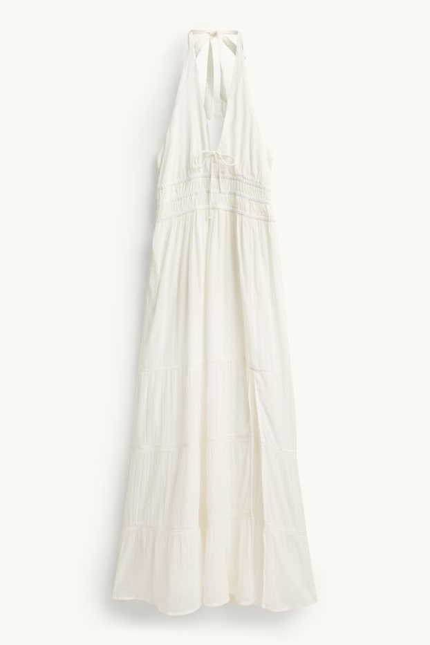 Damen - Fit & Flare Kleid mit V-Ausschnitt - weiß