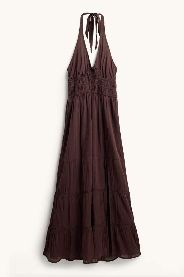 Damen - Fit & Flare Kleid mit V-Ausschnitt - dunkelbraun