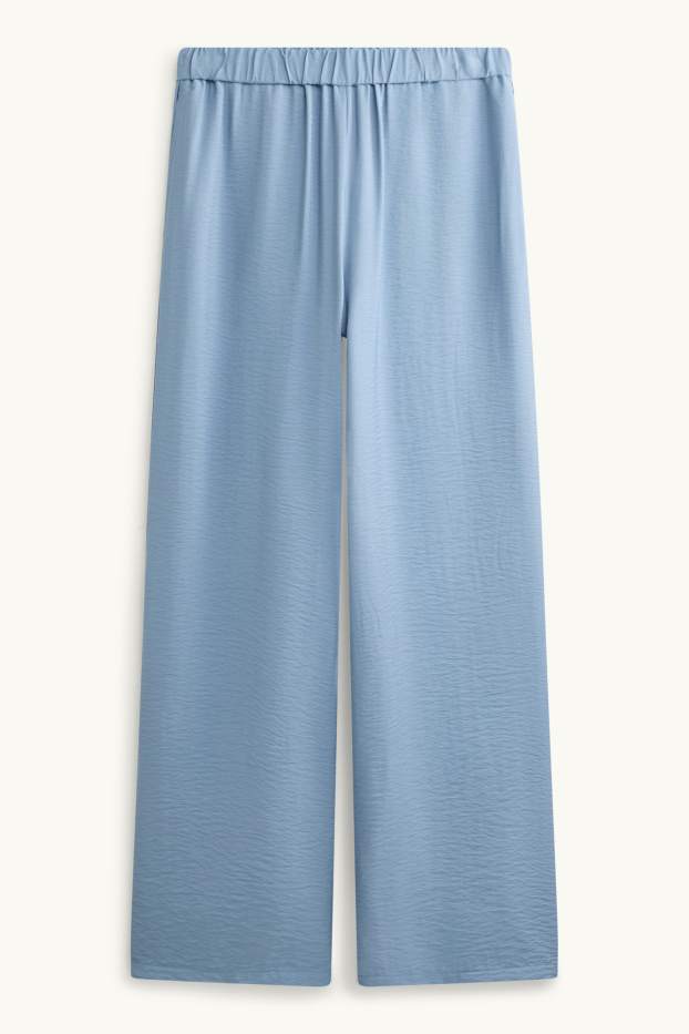 Dámské - Plátěné kalhoty - high waist - palazzo - světle modrá