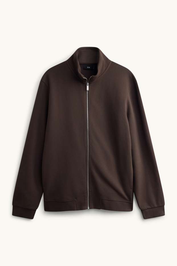 Herren - Sweatjacke - gerippt - dunkelbraun