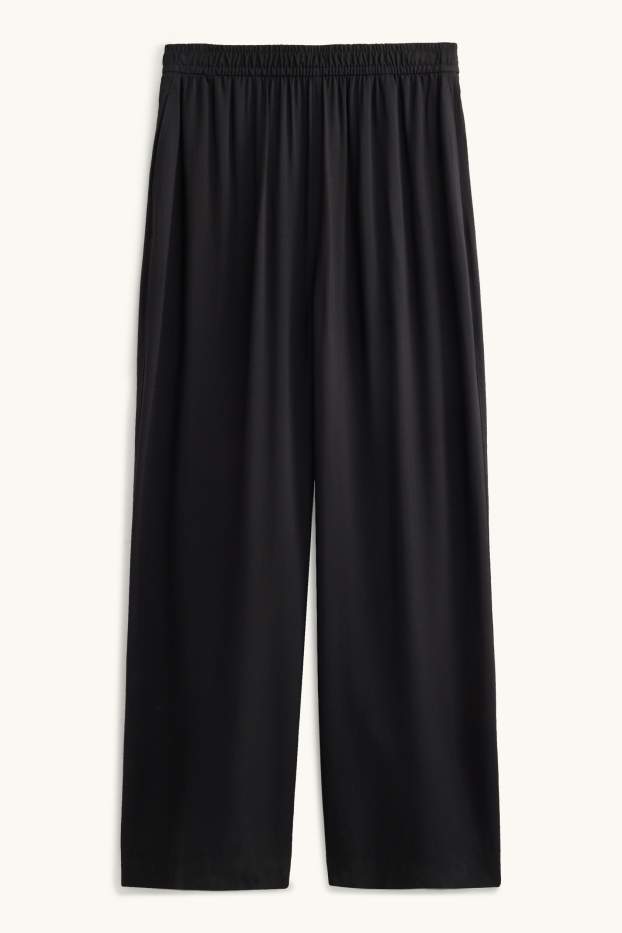 Damen - Crop Stoffhose - High Waist - Wide Leg - schwarz