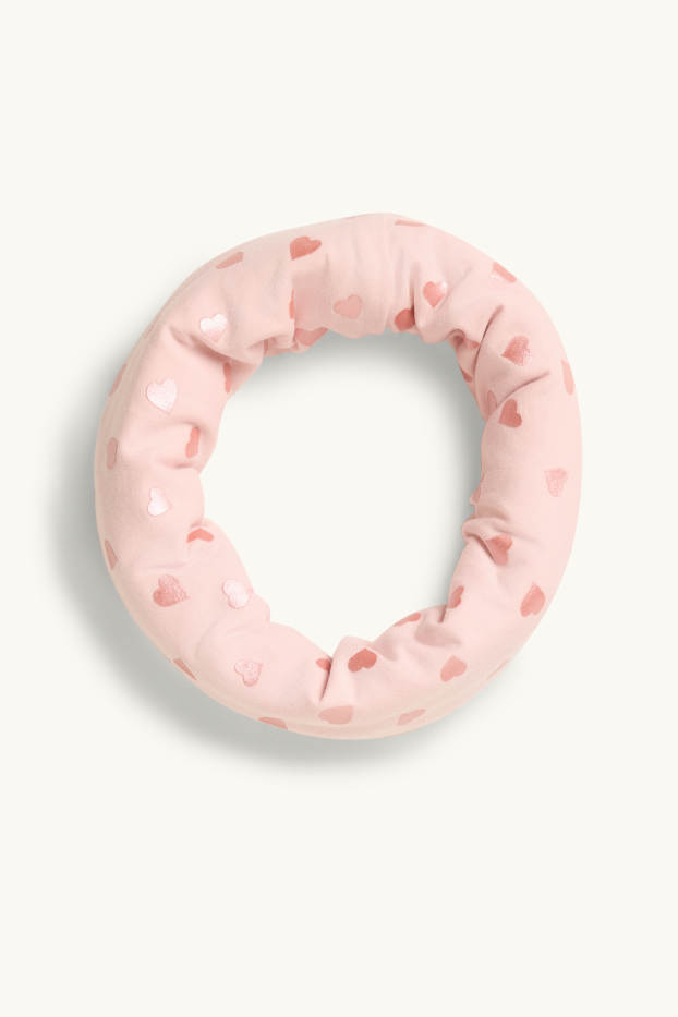 Kinderen: meisjes - Hartje - colsjaal - glanseffect - roze