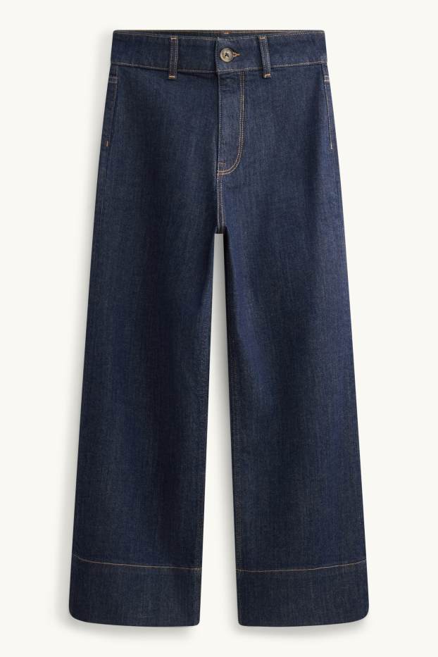 Femmes - Crop wide leg jean - high waist - jean bleu foncé