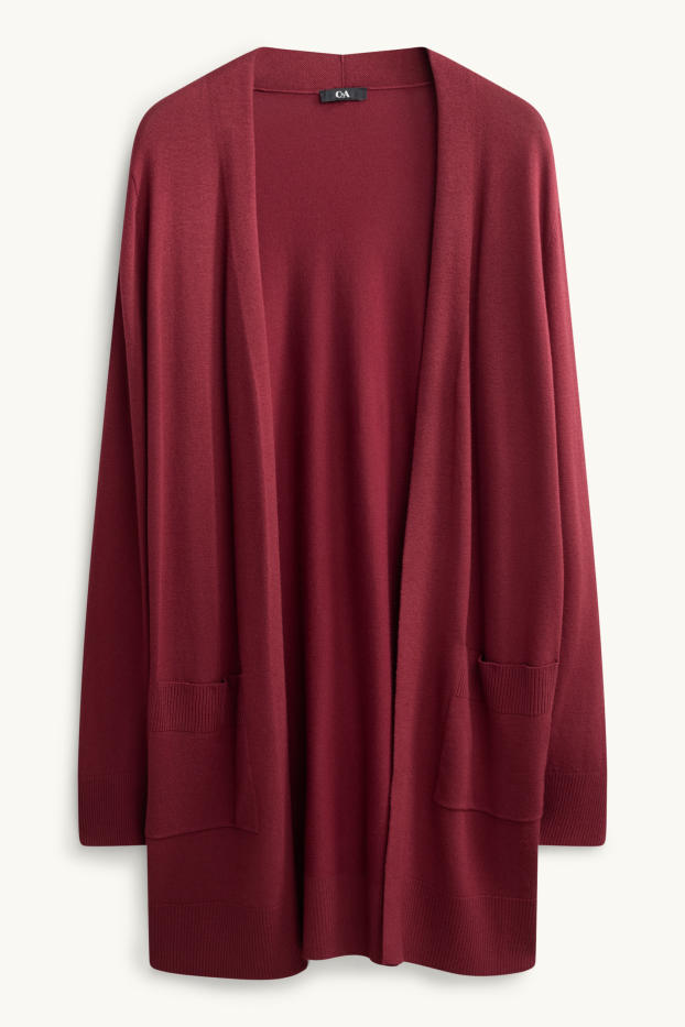 Damen - Lange Strickjacke - bordeaux