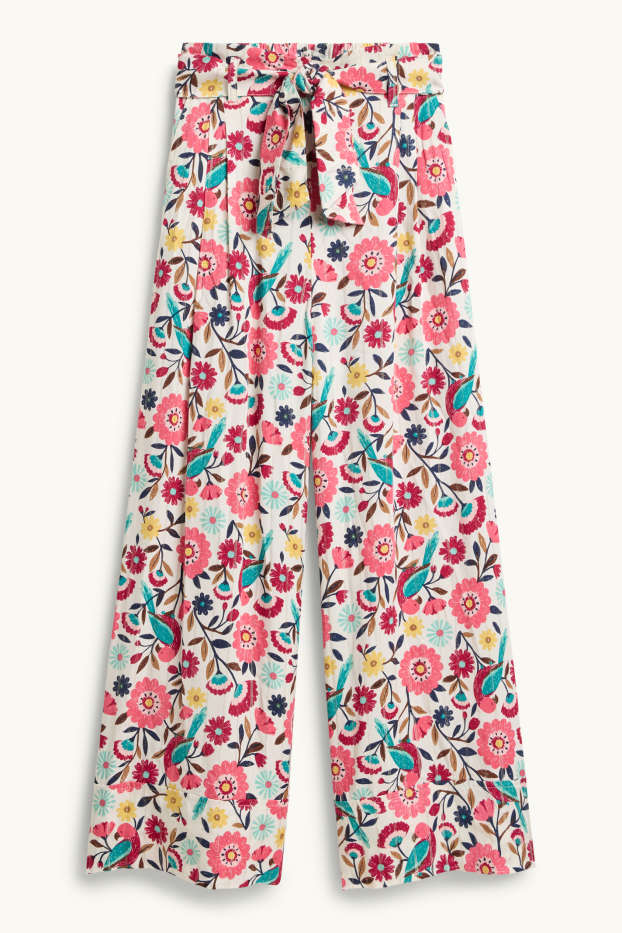 Copii - Fete - Floare - pantaloni de stofă - aspect lucios - roz