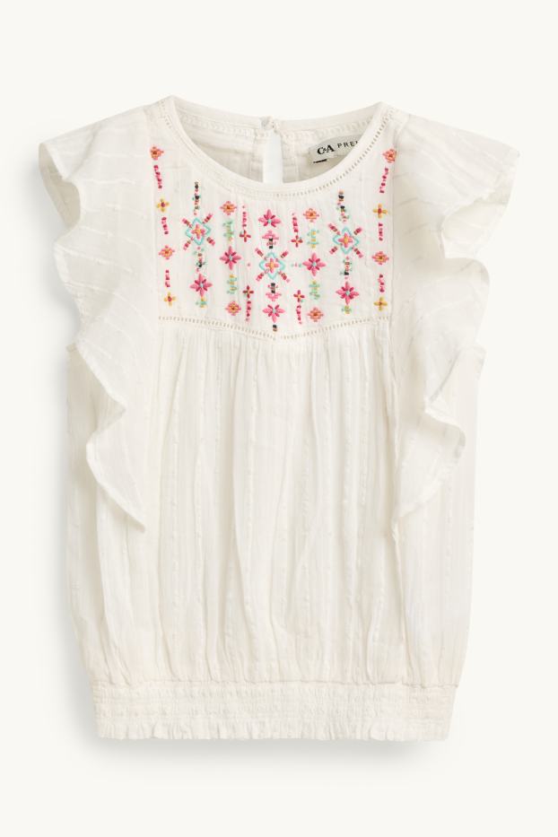 Kinderen: meisjes - Blouse van mousseline - met structuur - wit