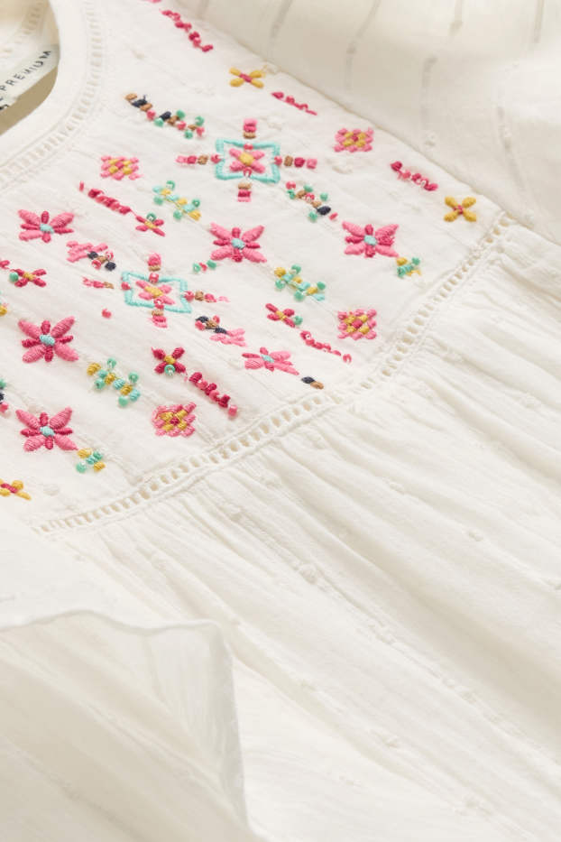 Kinderen: meisjes - Blouse van mousseline - met structuur - wit