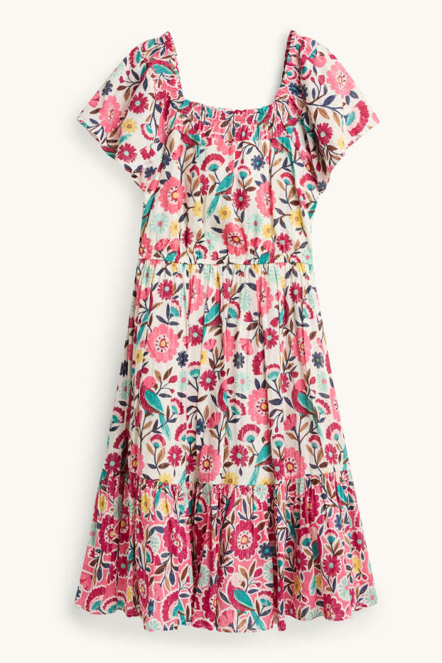 Children Girls - Floral - dress - shiny - pink