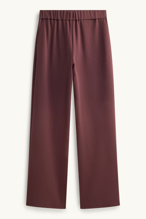 Femei - Pantaloni office - talie medie - wide leg - bordo