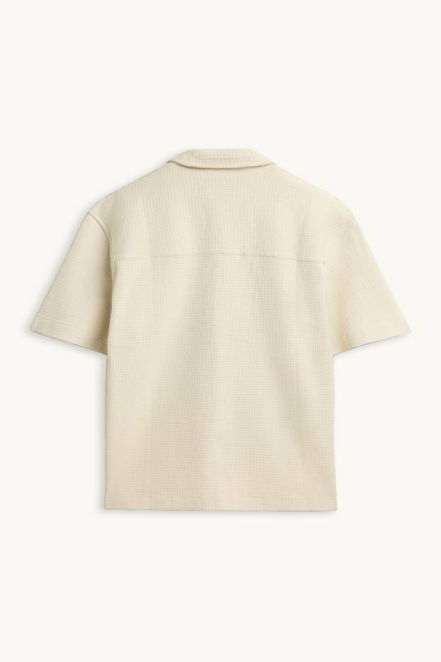 Hommes - Chemise - relaxed fit - col à revers - finition texturée - crème