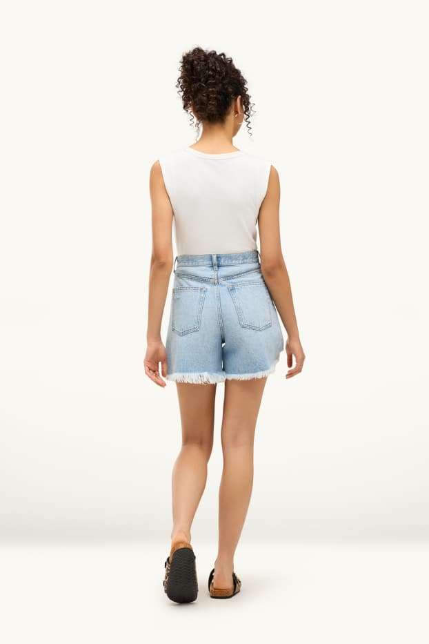 Women - Denim shorts - high waist - denim-light blue