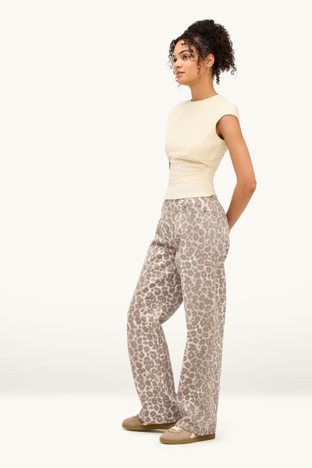 Femmes - Baggy jean - mid waist - imprimé léopard - beige