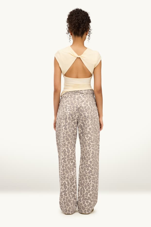 Femmes - Baggy jean - mid waist - imprimé léopard - beige