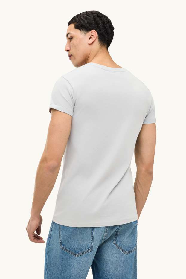 Pánské - Tričko - slim fit - šedá