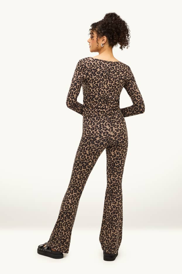 Damen - Flared Leggings - Leo-Print - braun