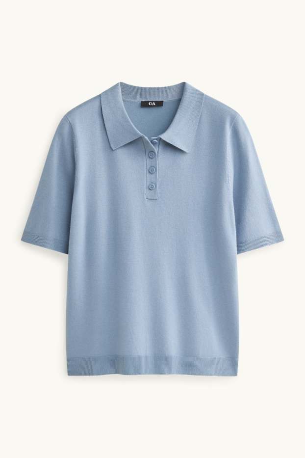 Dames - Gebreid poloshirt - regular fit - lichtblauw