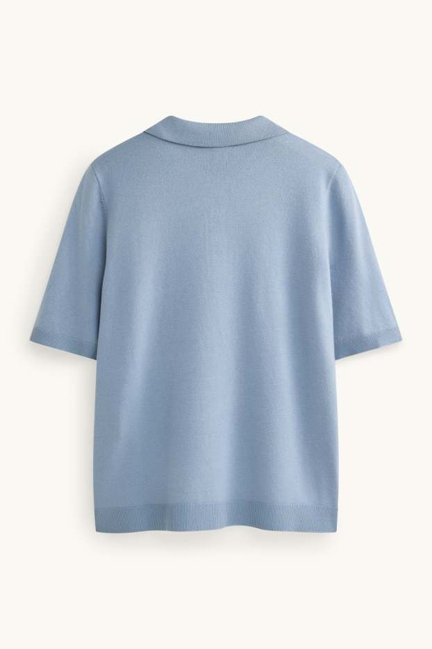 Dames - Gebreid poloshirt - regular fit - lichtblauw