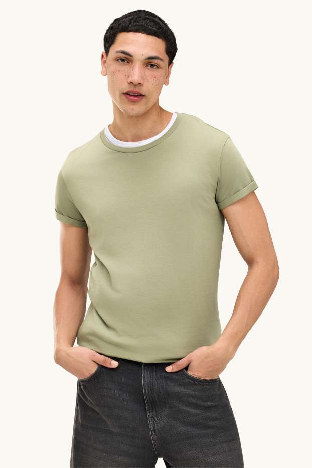 Pánské - Tričko - slim fit - khaki