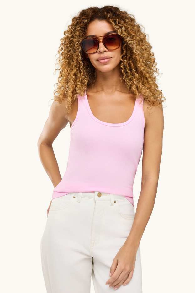 Damen - Top - gerippt - rosa