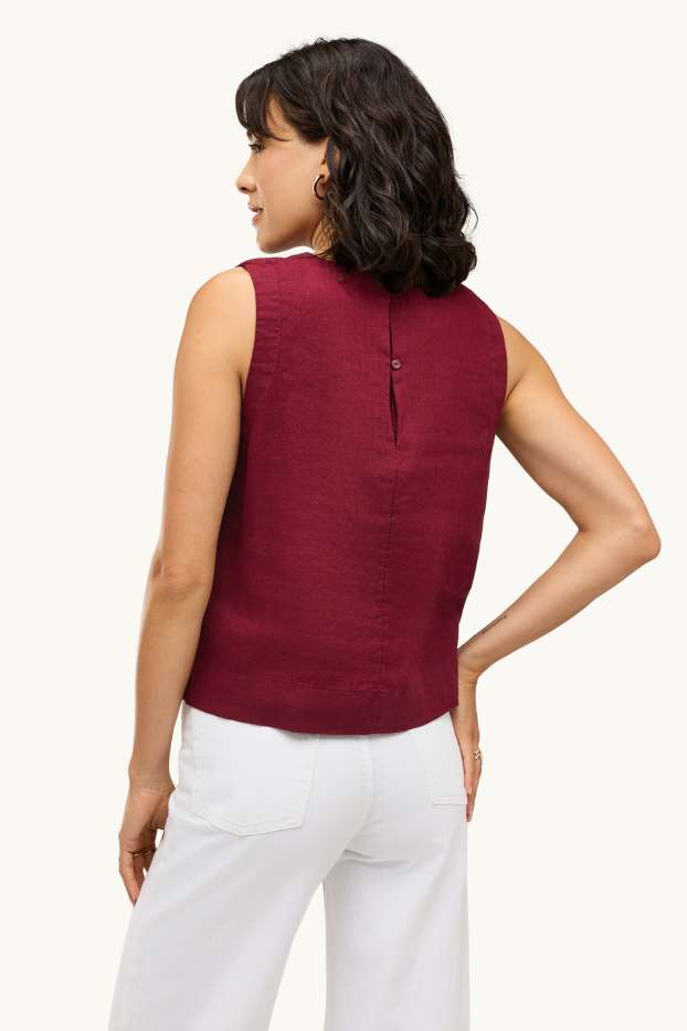 Dames - Linnen blouse - donkerrood